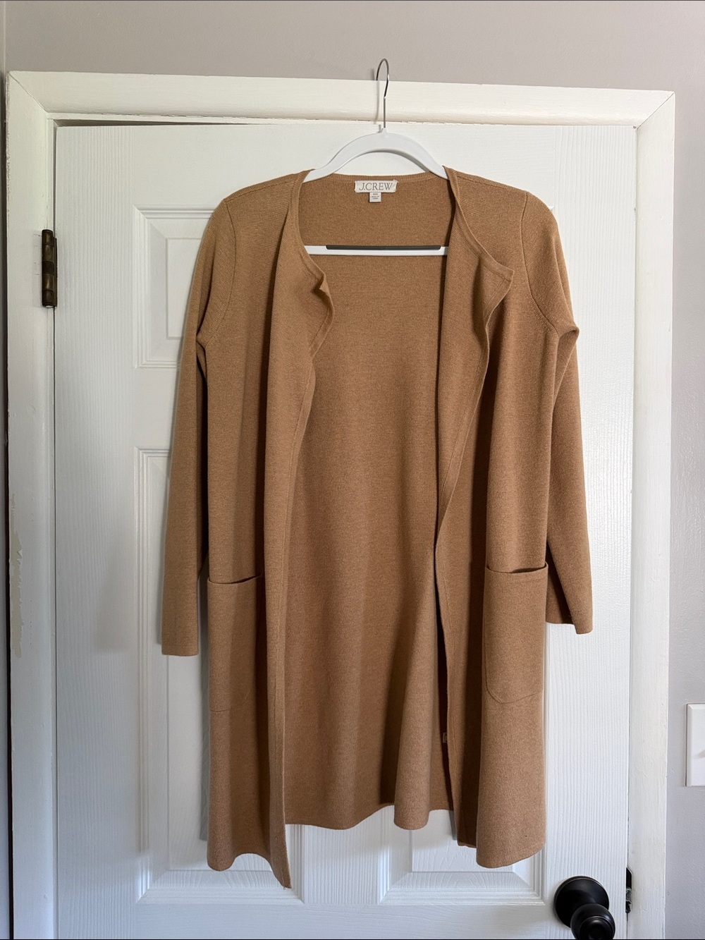 J. Crew Camel Open-Front Long Cardigan Coatigan